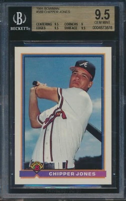 Bowman Baseball #569 Chipper Jones 1991 radiocontrol BGS 9,5 gema como nuevo corte novato Foto 1 de 2