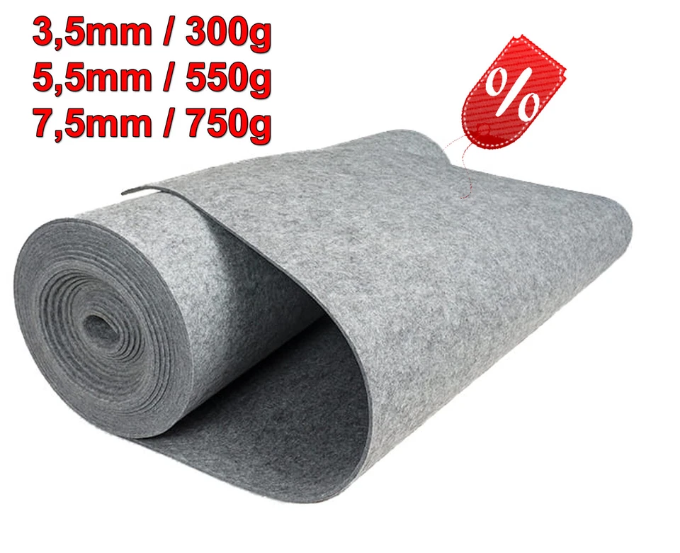 Filz Grau PRO Stabilisierter Filzstoff  Stark 3,5mm 5,5mm 7,5mm AUTOFILZ meterwa - Bild 1 von 1