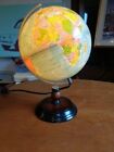 Vintage 12" Tall Illuminated Lighted Globe w/ Wooden Base