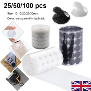 Hook & Loop Sticky Self Adhesive Round Dots 10,15,20,25,30mm Clear/White/Black - Picture 1 of 35