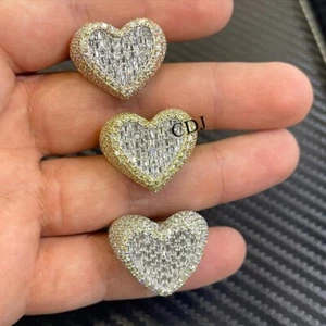 Valentine Gift For Him Round & Baguette Real Moissanite Heart Ring 925 Silver - Picture 1 of 7