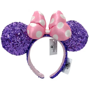 Purple Sequin Minnie Mouse Ears Disney Parks Pink Polka Dot Cute Bow Headband - Picture 1 of 7