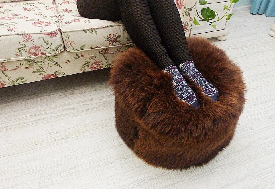 Genuine Sheepskin Footstool Home Office Comfort Furry Ottoman New House Gift She - Image 1 of 4