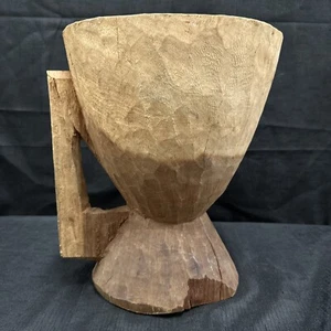Handgeschnitzter antiker früher Holzmörser alter primitiver Schleifer Topfgriff Hocker - Bild 1 von 24