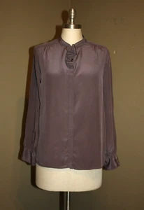 J.CREW LANGARM DUNKELMAUVE SEIDE SHIRT OBERTEIL FLIEGE DETAIL - 10P MEDIUM - Bild 1 von 5