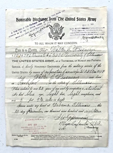 1918 WWI HONORBLE DISCHARGE PAPERS FROM THE UNITED STATES ARMY PRIVATE WESSMAN - Picture 1 of 17