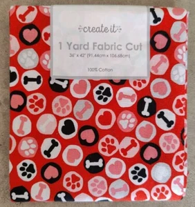 Create It PRE-CUT 1 YARD Fabric Cut Puppy Love Hearts 100% Cotton - Picture 1 of 2