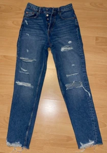 DIVIDED High Waist Jeans Damen Gr. DE 34 blau Casual-Look Knopfleiste Risse - Bild 1 von 4