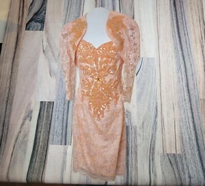 My Fashion USA Dress Womens 9 Peach 90's Lace Sequin Shrug Vintage Prom Bolero - Picture 1 of 12