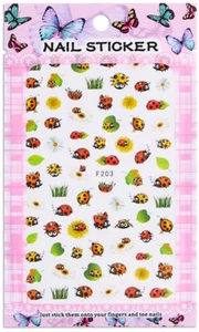 Nail Art 3D Decal Stickers yellow red orange ladybug white yellow flowers F203 - Picture 1 of 5