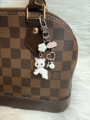 White Cat Bag Charm Key Ring Fob Keychain Purse Charm Y2K New Gift - Image 1 of 3