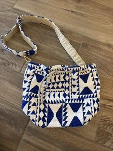 Marabu Handtasche blau & weiß geometrisches Muster Hobo Urlaub Sommer Tasche - Bild 1 von 14