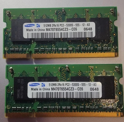 Samsung 1 GB Kit(2x512) SO-DIMM 667 MHz DDR2 SDRAM Memory (M470T6554CZ3-CE6) - Image 1 of 2