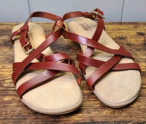 GH Bass Sunjuns Margie Sandals Women 7.5M Strappy Brown Leather Comfort Cushion - Picture 1 of 12