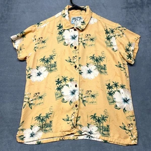 Camicia vintage cani grandi uomo piccola gialla floreale palma manica corta con bottoni - Foto 1 di 7