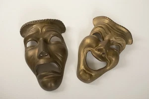 Brass Faces of Drama Comedy (H5L/JSF6) International Bazaar NOLA India 7" Happy - Picture 1 of 10