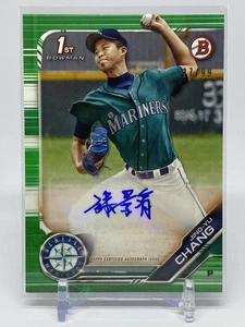 Autógrafo Bowman Prospect Jing-Yu Chang 2019 #PA-JYC verde paralelo automático 27/99 - Imagen 1 de 3
