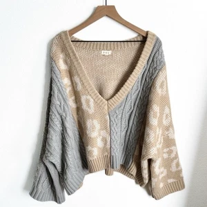 POL Sweater Womens Large Blue Cable Knit Oversized Lounge Boho Cozy Relaxed Soft - Picture 1 of 15