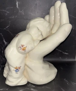 VTG IN GOD'S HAND Figurine Sleeping Child Ceramic  10” Tall Christening Baby EUC - Picture 1 of 7