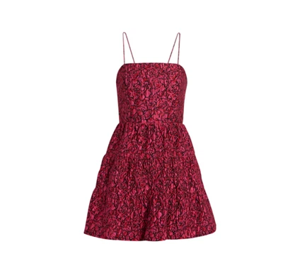 Alice + Olivia Jamila Jacquard Mini Dress Womens 4 Pink Black Floral Tiered Tank - Image 1 of 4