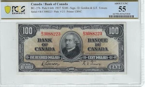 1937  BOC BC-27b Gor/Tow,  $100  SN# B/J 3088223  PCGS  AU  55 - Bild 1 von 2