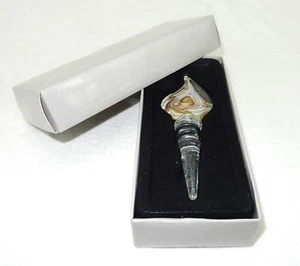 Weinflaschenstopper, Tränendesign ~ Bronze in weiß, Murano Kunstglas #2941 - Bild 1 von 2