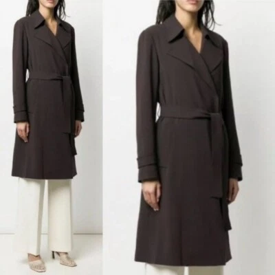 Theory Wide Lapel Trench Coat in Charcoal Size LARGE Womens $645  - Image 1 of 4