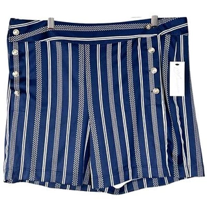 NY Collection Women's Size XL Navy White Striped Satin Yoked Sailor Shorts NWT - Picture 1 of 10
