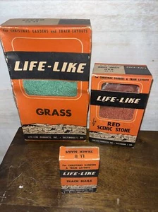 Lot of 3 Boxes of 1940s Life-Like Red Stone, Grass, and Track Nails - Picture 1 of 2