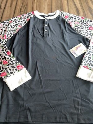Lularoe Black Animal Print Blush Roses 🌹Henley Unisex Mark Small 6/8 4/6 New S - Image 1 of 4