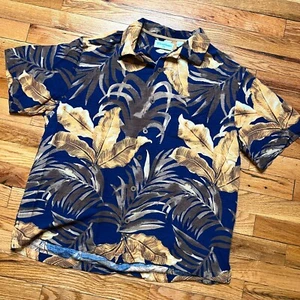 Vintage Karibik Seide Hawaii Hemd Tropische Palme Größe Large Deep Blue Print - Bild 1 von 6