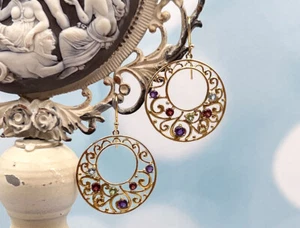 LD4014E ~ 925SS/YGP Multi-Gem Filigree Earrings*Reg.$250 - Picture 1 of 5