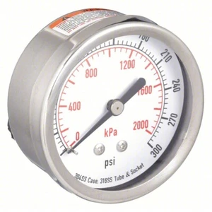 Commercial Pressure Gauge Corrosion-Resistant Case, 0 to 300 psi, 2-1/2 in Dial - Picture 1 of 5