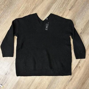 Express Women's Knit Relaxed V-Neck Sweater, Black, XL - Picture 1 of 5