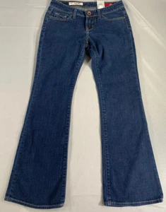 X2 Slim W10 Low Rise Flare Jeans Dark Wash Stretch Bootcut Embroidered Pocket - Picture 1 of 14