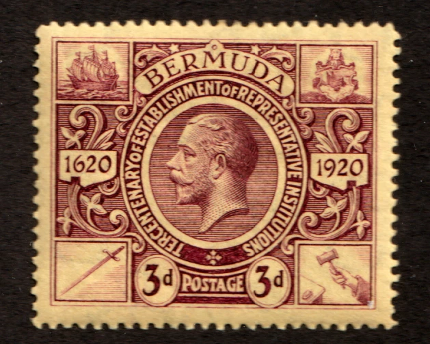 Bermudas 1920 Sc #76 - Tres peniques, tricentenario de la institución - sello MH Cv$7 Foto 1 de 1