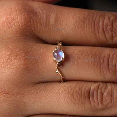 Genuine 1ct Rainbow Moonstone Gemstone Ring Solid 14kRose Gold Xmas Gift Jewelry - Image 1 of 4