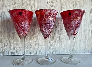 Global Amici Fiesta Red New wine goblets Hand blown 9 inch Lot of 3 - Picture 1 of 5