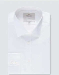 Hawes Curtis Men's Dress White Twill Fitted Slim Shirt Non Iron 16.5/37 - Picture 1 of 2