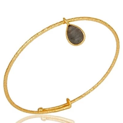 18k Gold Plated 925 Sterling Silver Natural Labradorite Bangle Bracelet Jewelry - Image 1 of 4