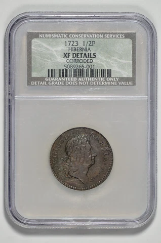 1723 1/2P Hibernia NGC XF Details Corroded Cover