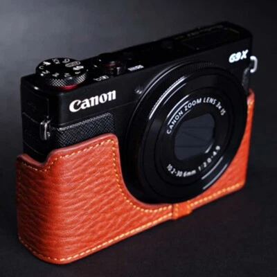 Media cubierta bolsa hecha a mano de cuero genuino para cámara para Canon G9X mark II Foto 1 de 4