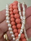 26 Inches 5 Strand Simulated Coral & Pearl Necklace Boutique Quality