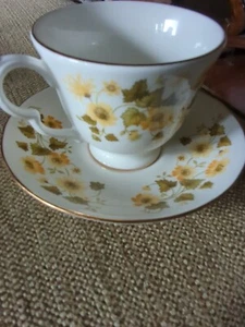 Queen Anne Bone China Footed Cup Saucer Set Yellow Flowers 8643 D678 England EUC - Picture 1 of 2