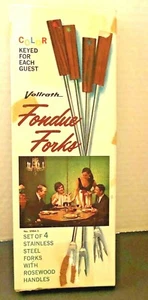 Vintage Vollrath Fondue Forks Color Keyed Stainless Steel Rosewood Handles (4) - Picture 1 of 5