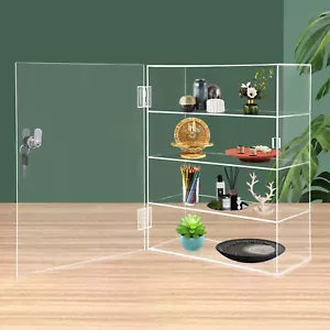 Clear Acrylic Display Case Countertop Box Dustproof Shelves Showcase with Lock - Picture 1 of 12