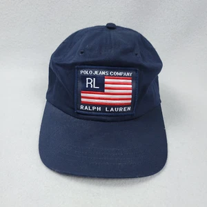 Cappello Vintage Polo Jeans Co. Ralph Lauren Strapback Uomo Taglia Unica Blu Patch Bandiera USA - Foto 1 di 8