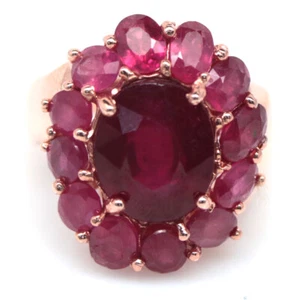925 Argento Placcato Oro Rosa 10 x 12 MM Rosso - Rosa Rubino Misura Anello 8 - Foto 1 di 4