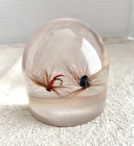 Vintage Fly Fishing Lures Acrylic Lucite Paper Weight 10 oz 2.75 x 2.75 in - Picture 1 of 9