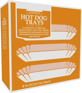 1500 Paper Hot Dog Trays | White Hot Dog Wrappers | 8 Inch Hotdog Tray Holders P - Picture 1 of 5
